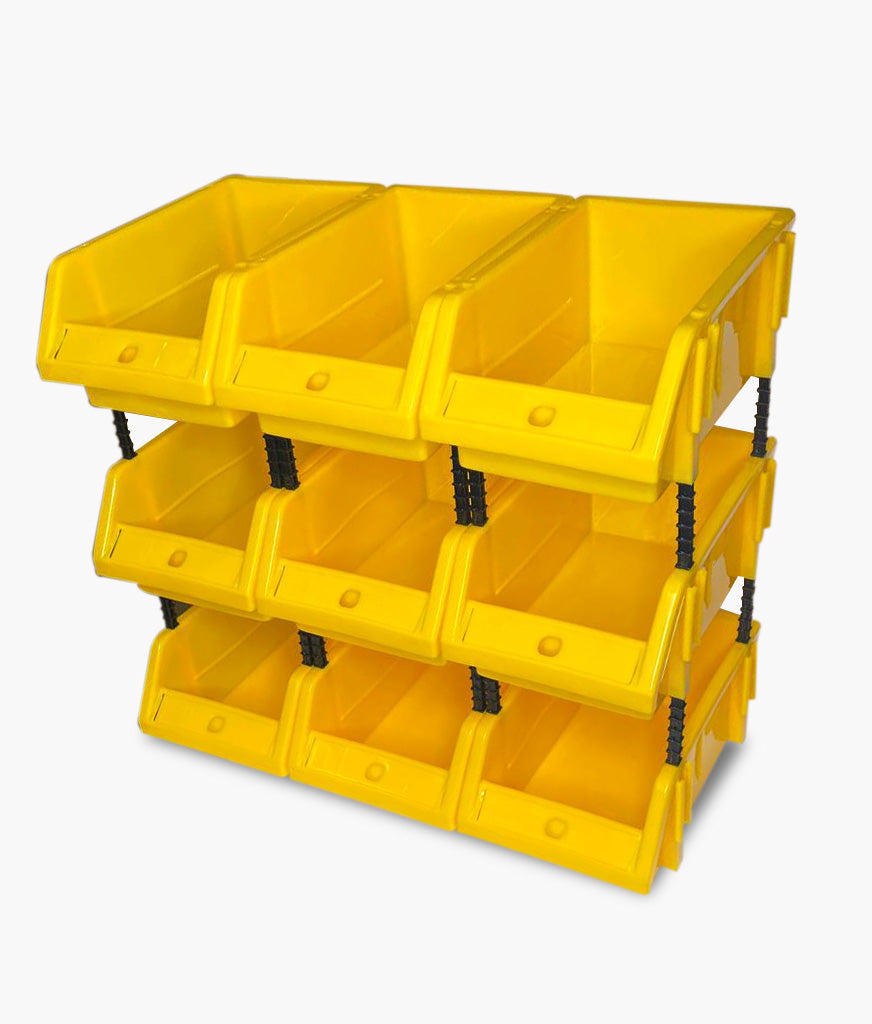 Stackable Yellow Storage Pick Bin with Riser Stands 245x158x108mm