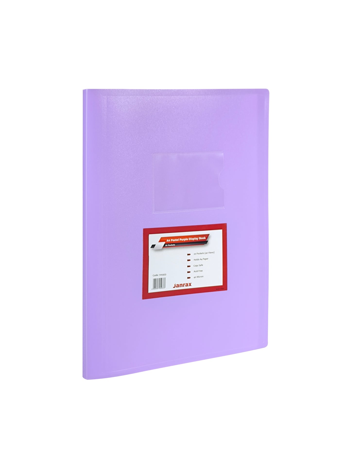 Pack of 12 A4 Pastel Purple Coloured Flexicover 20 Pocket Display Books with Card Pocket