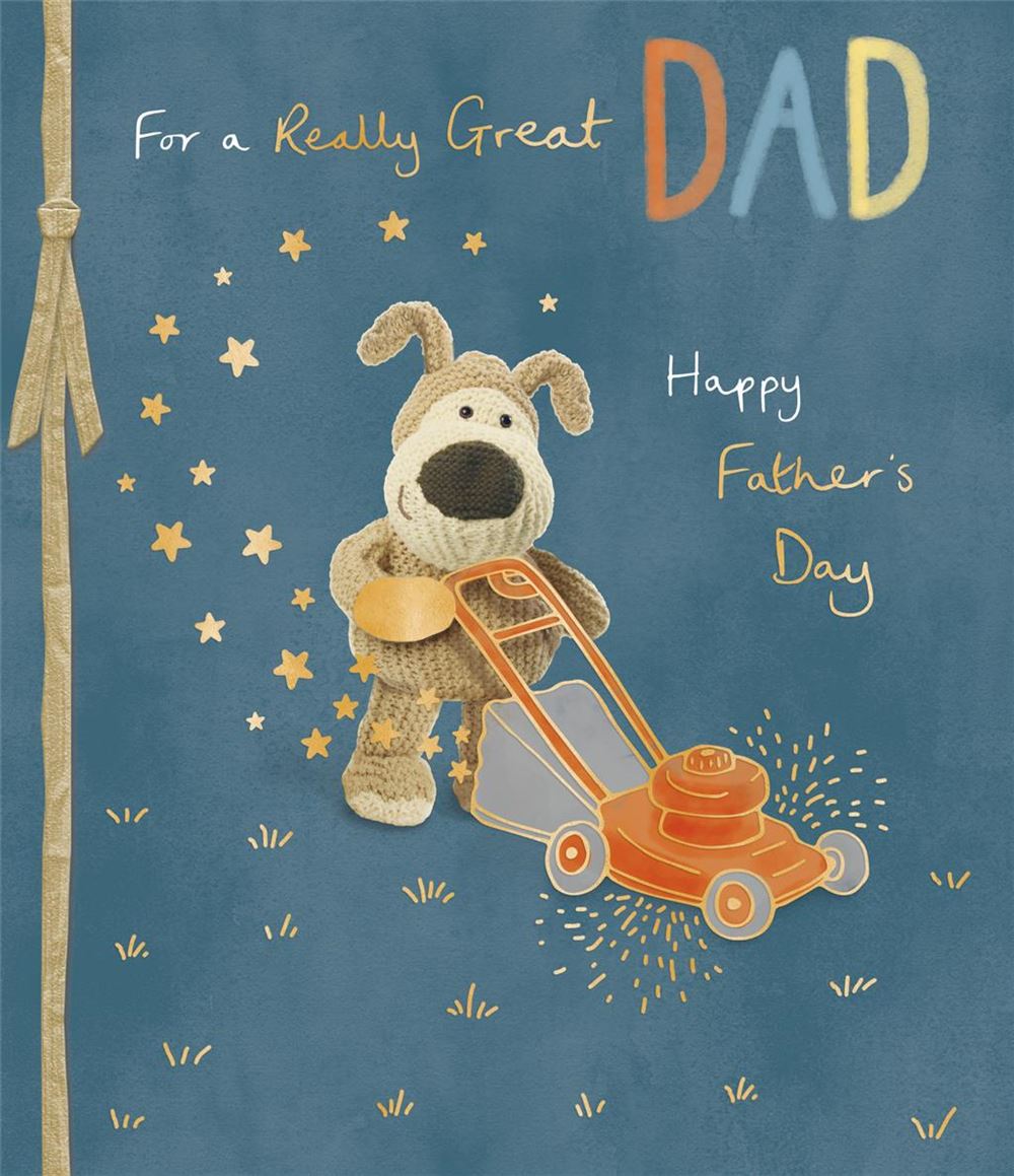 Boofle With Lawn Mower Dad Father's Day Card
