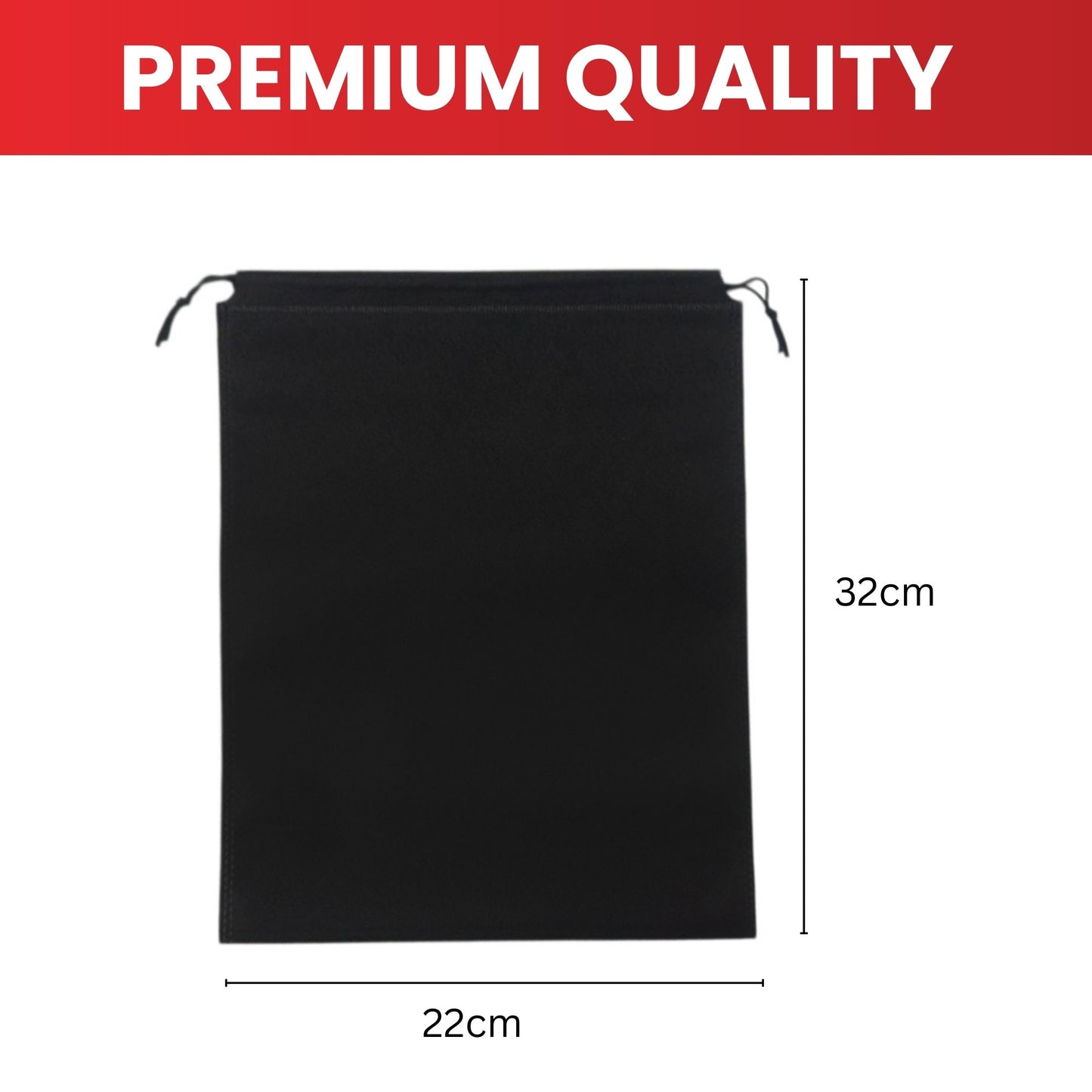 Pack of 25 Black Coloured 32x22cm Non-Woven Drawstring Bags