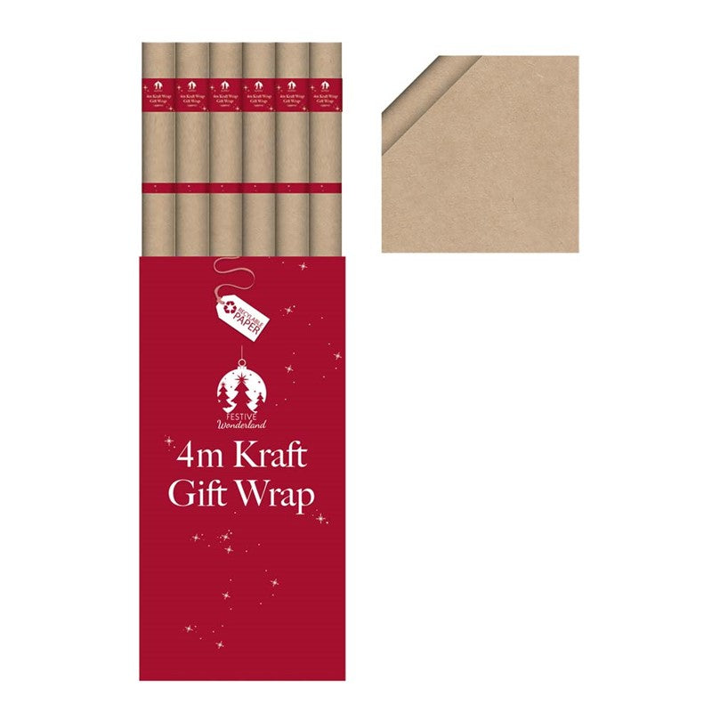 Single 4mx70cm Kraft Christmas Gift Wrap