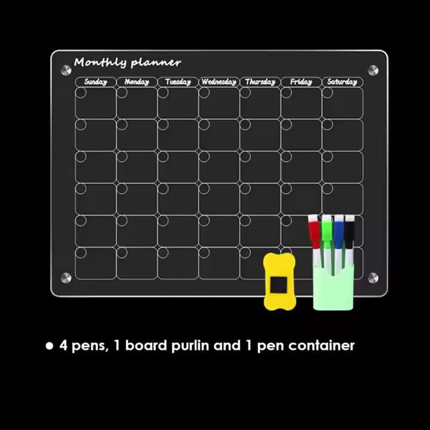 Glass Dry Erase Magnet Whiteboard Monthly Calendar Planner for Refrigerator 40×30×0.3 cm
