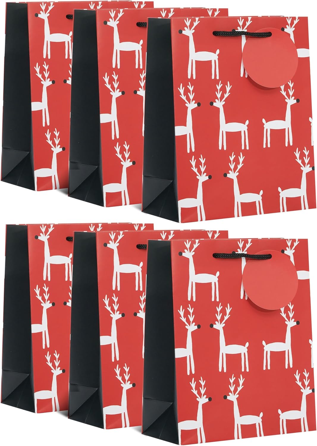 Reindeer Design Multipack of 6 Medium Christmas Gift Bags for Him/Her/Friend