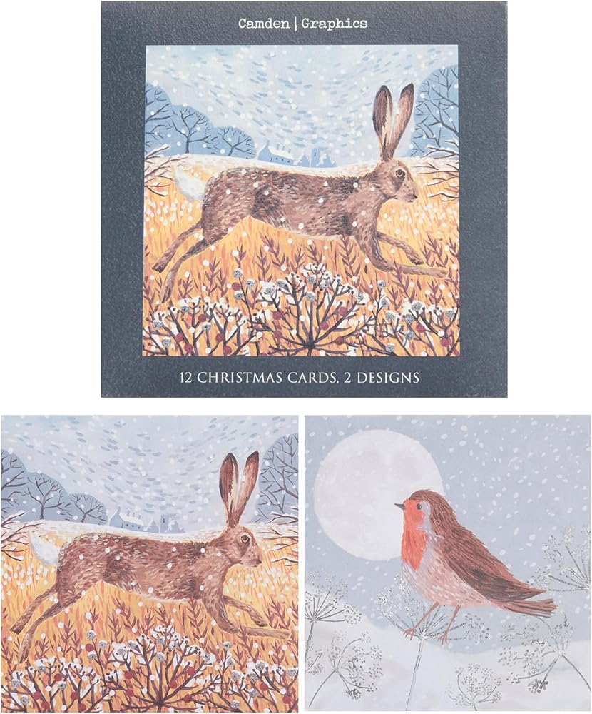 2 Artistic Animal Designs Multipack of 12 Christmas Cards for Him/Her/Friend