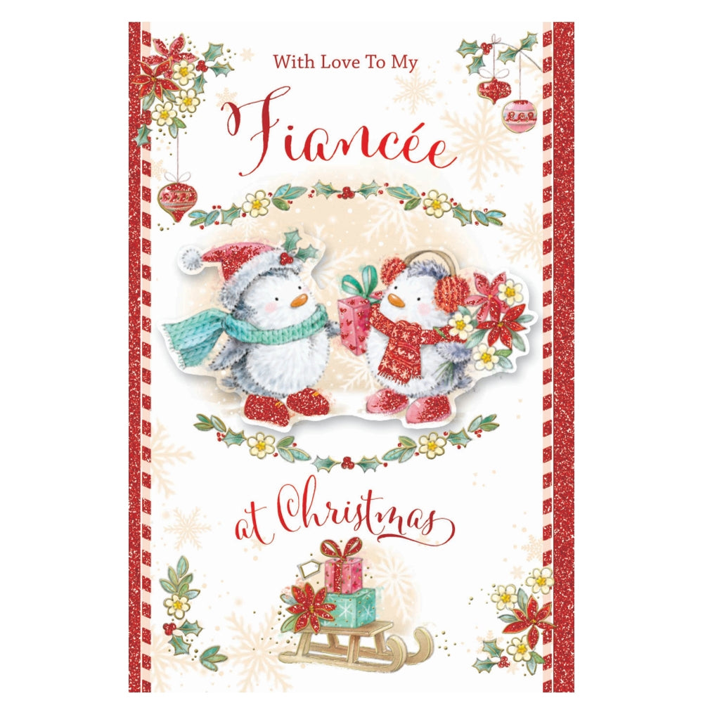 With Love to My Fiancée Penguins Festive Design Christmas Card