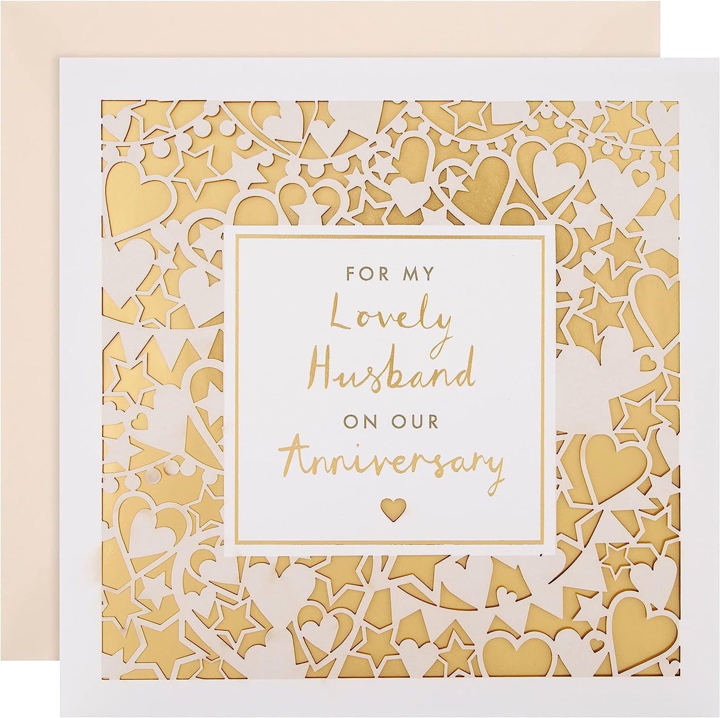 Intricate Laser-cut Design with Gold Foil Background Husband Anniversary Card