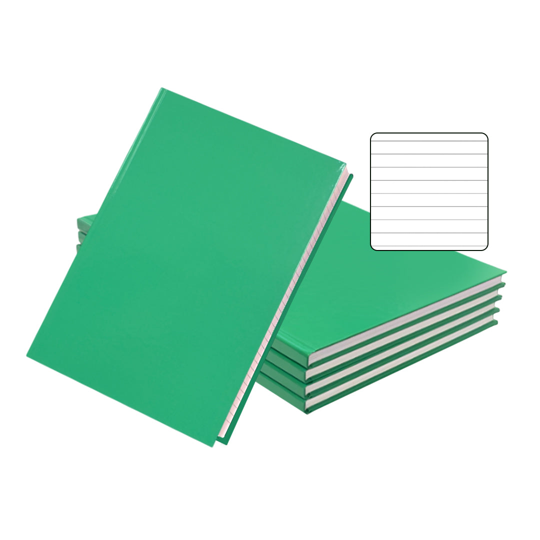 Pack of 5 A4 160 Pages 8mm Ruled Green Casebound Notebooks
