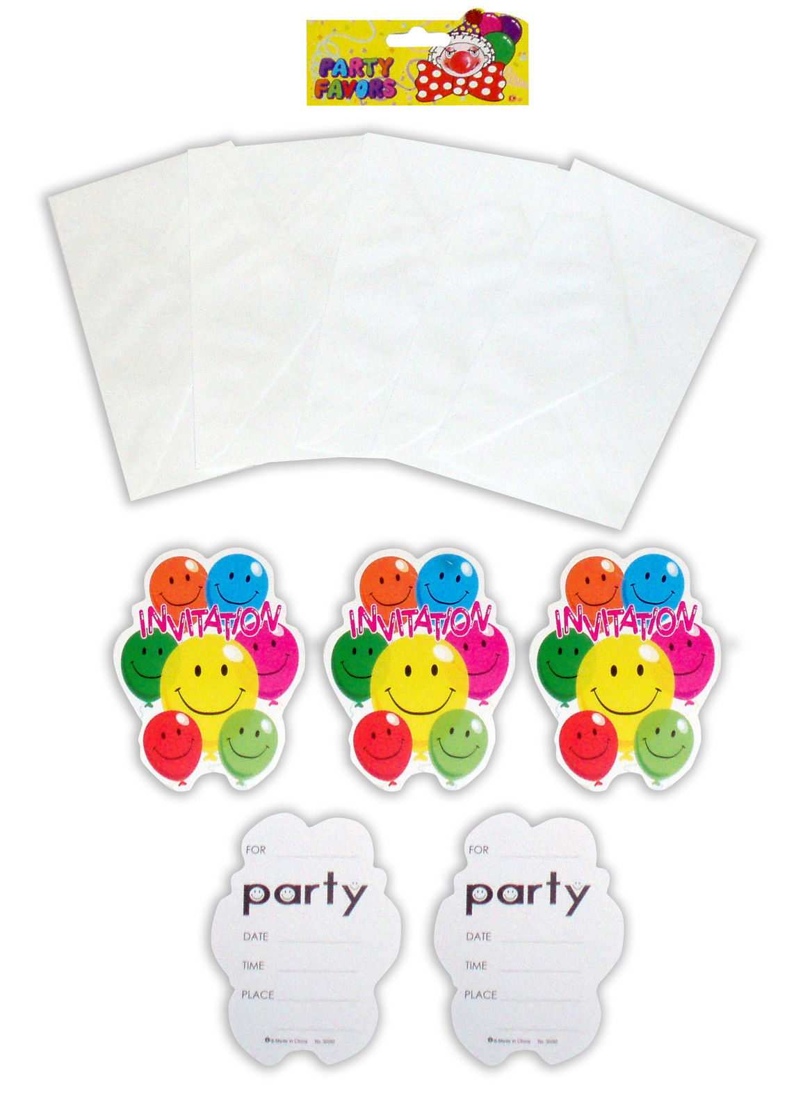 Pack of 5 Invitations Smiling Balloons Birthday Party with Envelopes