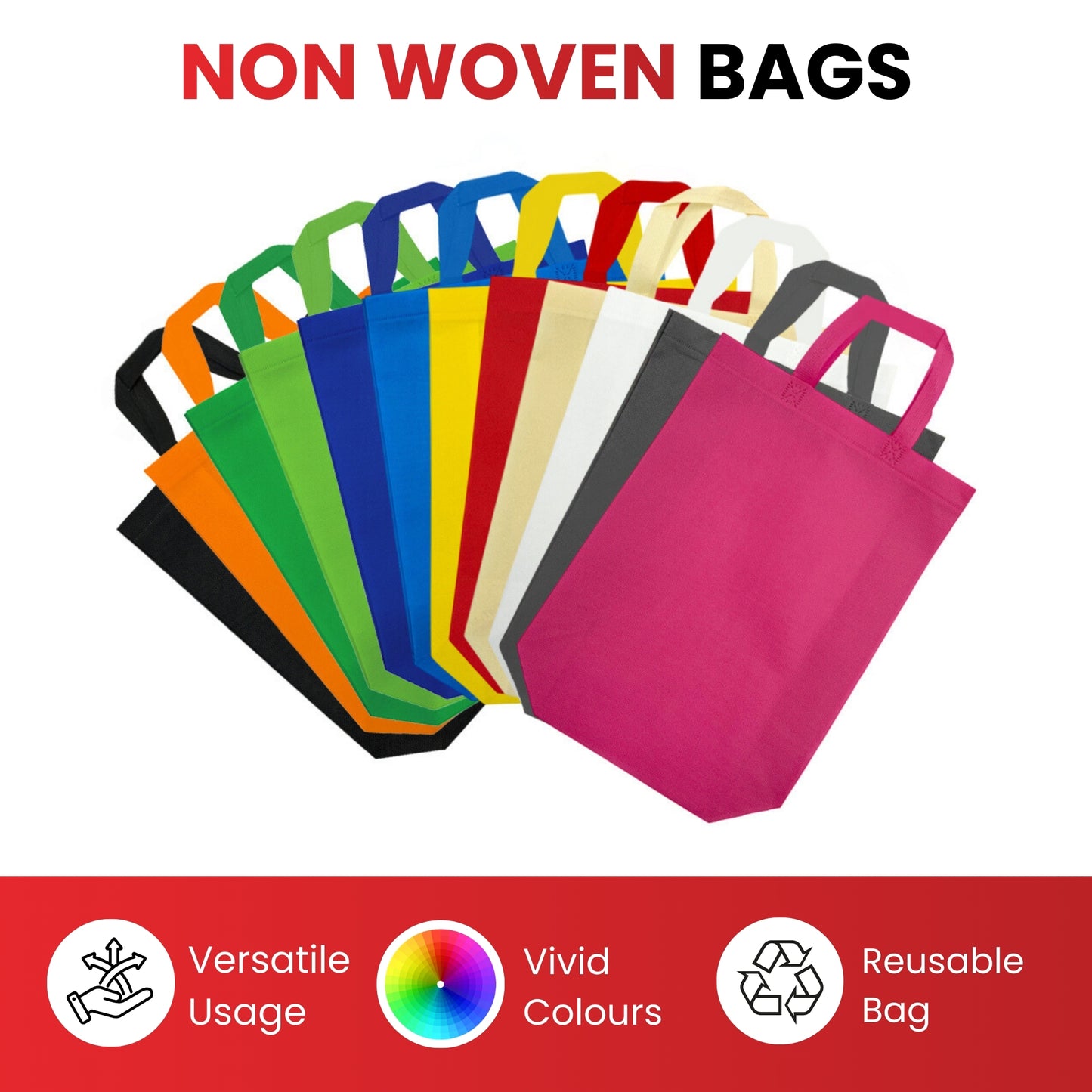 Pack of 50 Red Coloured 35x41x12cm Non-Woven Bags with Handle