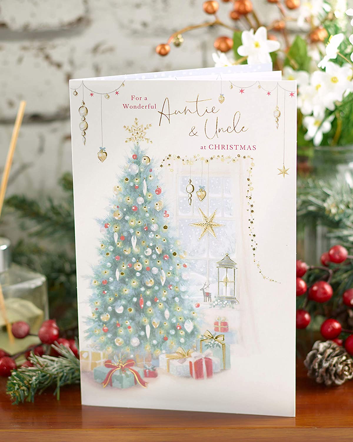 Auntie and Uncle Christmas Card Traditional Christmas Tree Design 