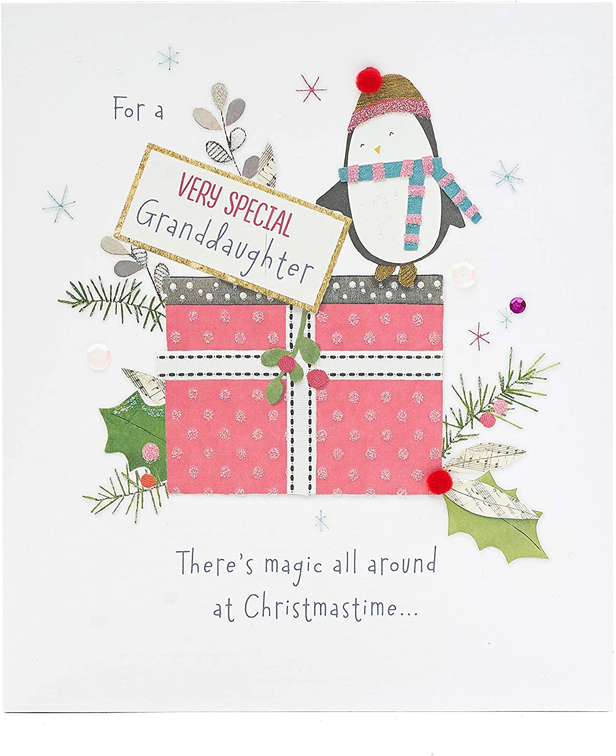 Granddaughter Penguins Hand Finished Christmas Card