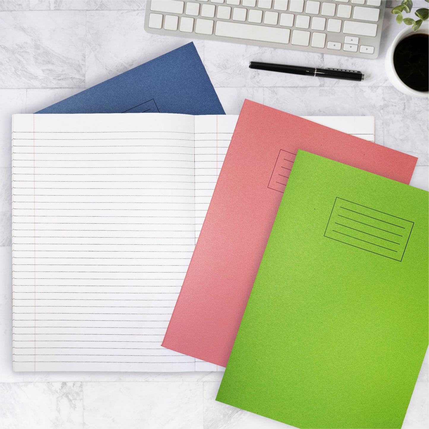 Pack of 50 Janrax A4 Dark Blue 80 Page Feint Ruled with Margin Exercise Books WF Paper with 225gsm Manilla Cover