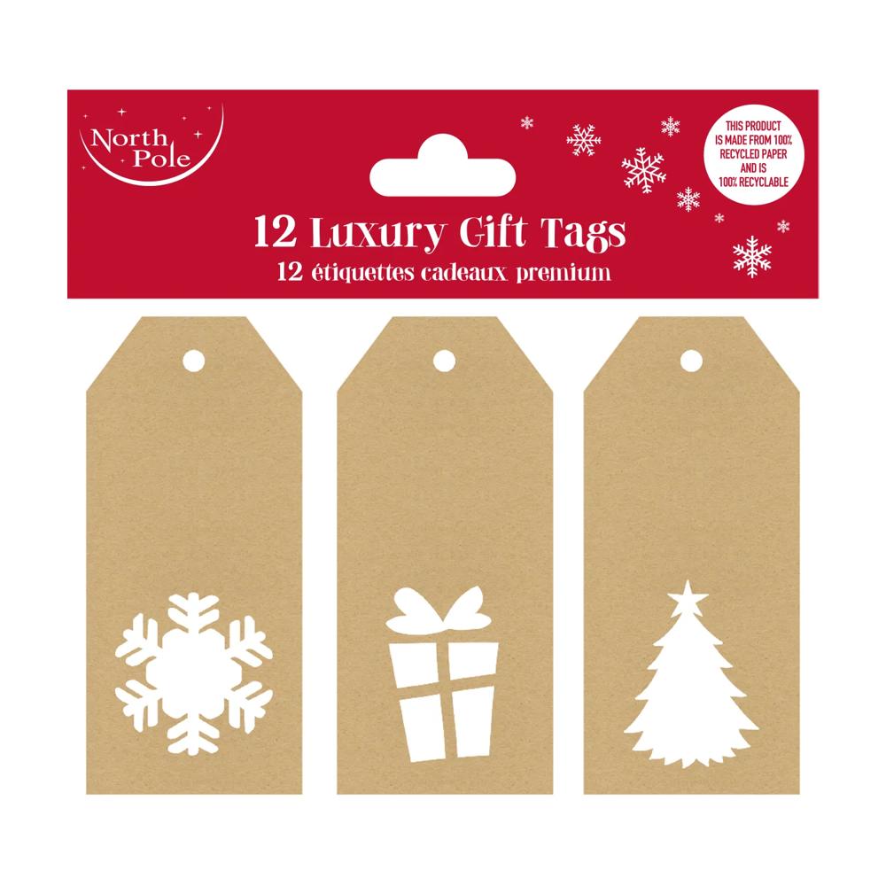Pack of 12 Die Cut Kraft Christmas Gift Tags