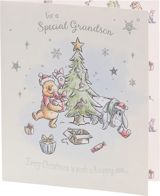 Grandson Christmas Card Cute Tree Design Disney Winnie the Pooh 