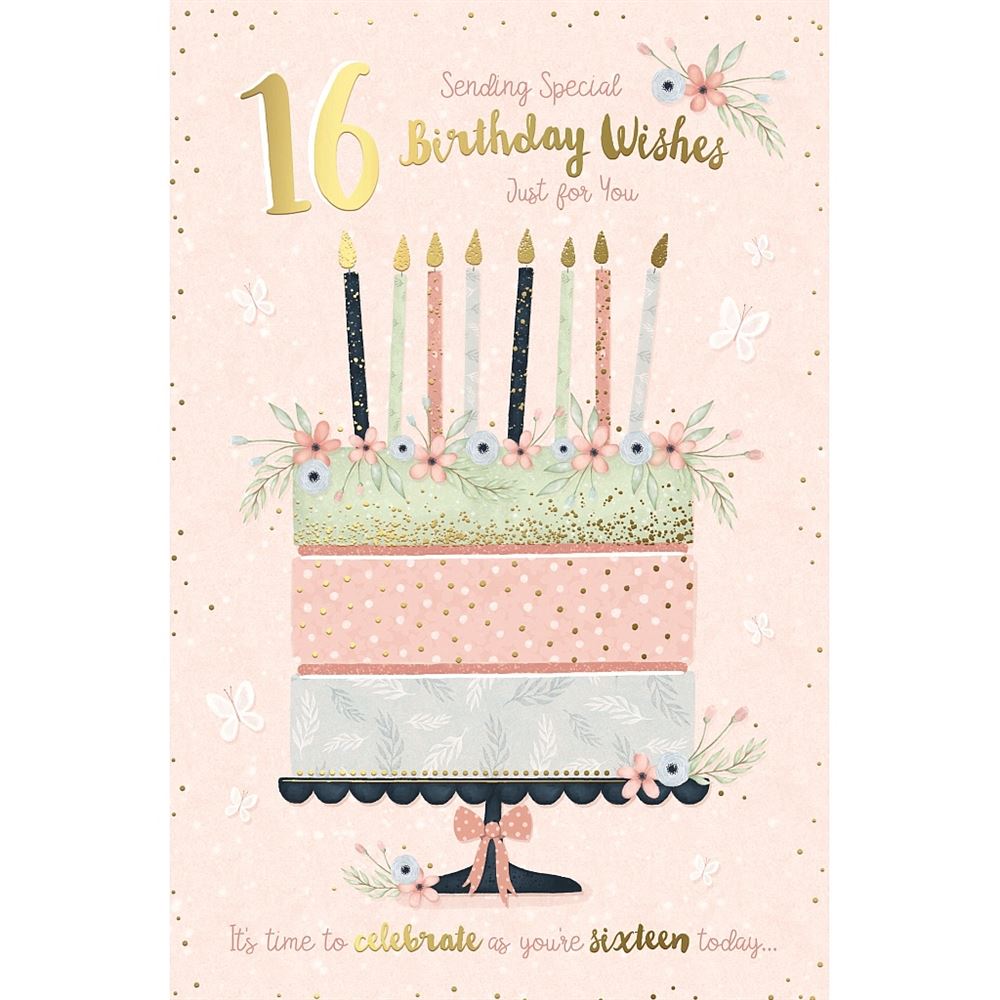 Cake and Candles Sweet 16th Birthday Card for Her