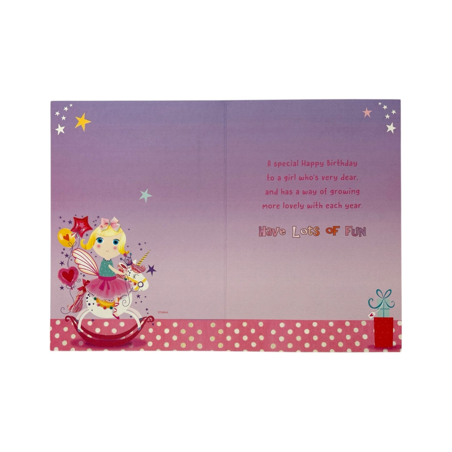 Trendy Pops Girl Sitting on Unicorn Juvenile Open Birthday Card
