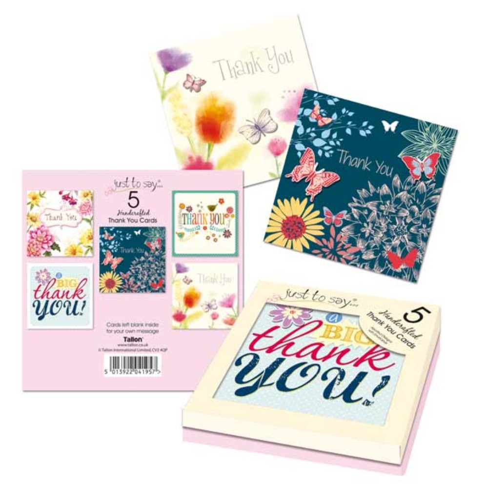 Pack of 5 Handcrafted Thank You Greeting Cards