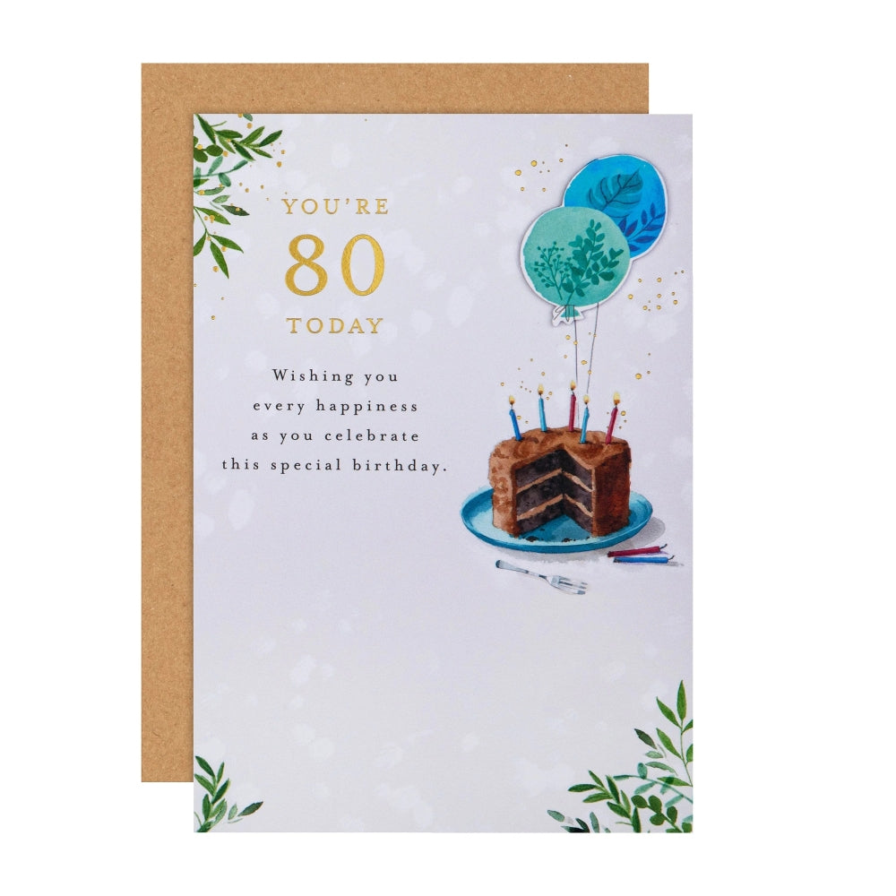 Cake & Balloons Design 80th Birthday Card