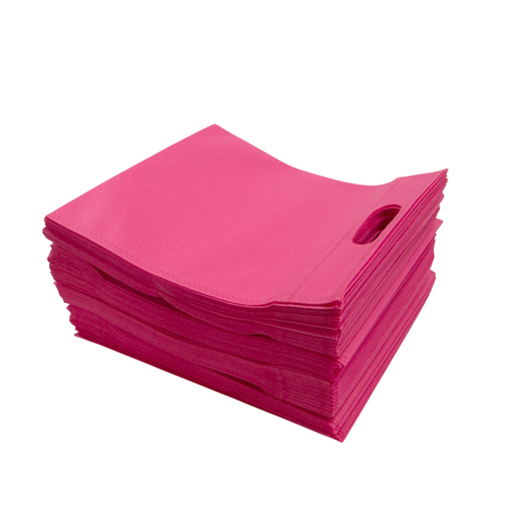 Pack of 50 Pink Coloured 30x25cm Non-Woven Patch Handle Bags