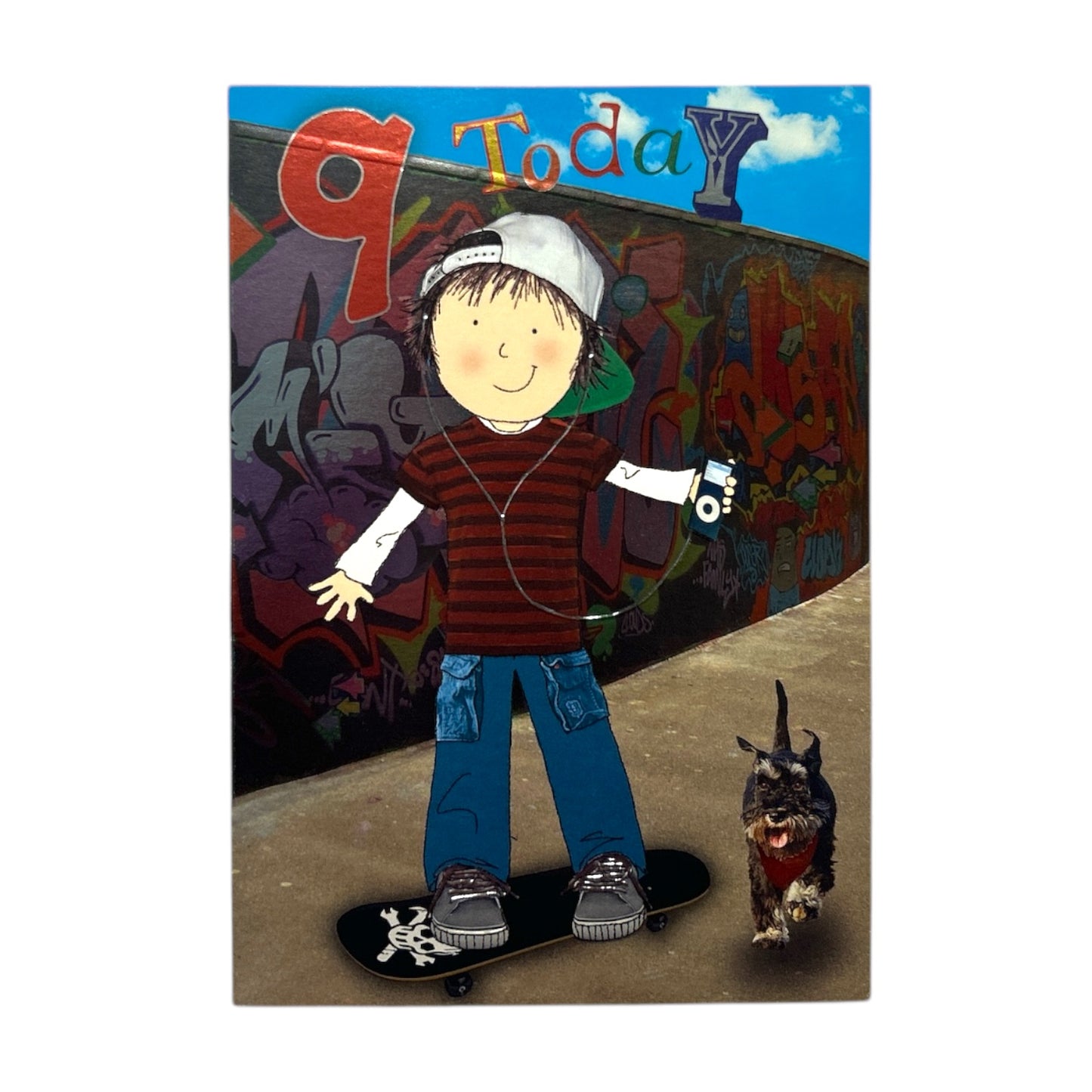 Age 9 Male Juvenile Boy On a Skateboard Birthday Card