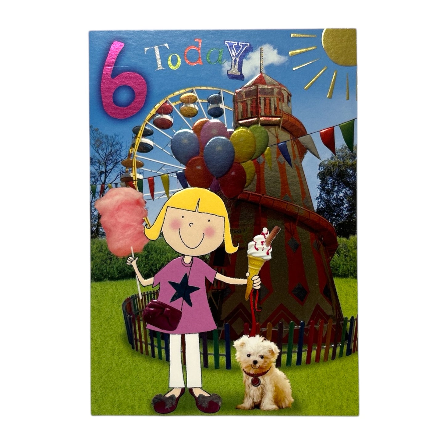 Age 6 Female Juvenile Funfair Scene Birthday Card