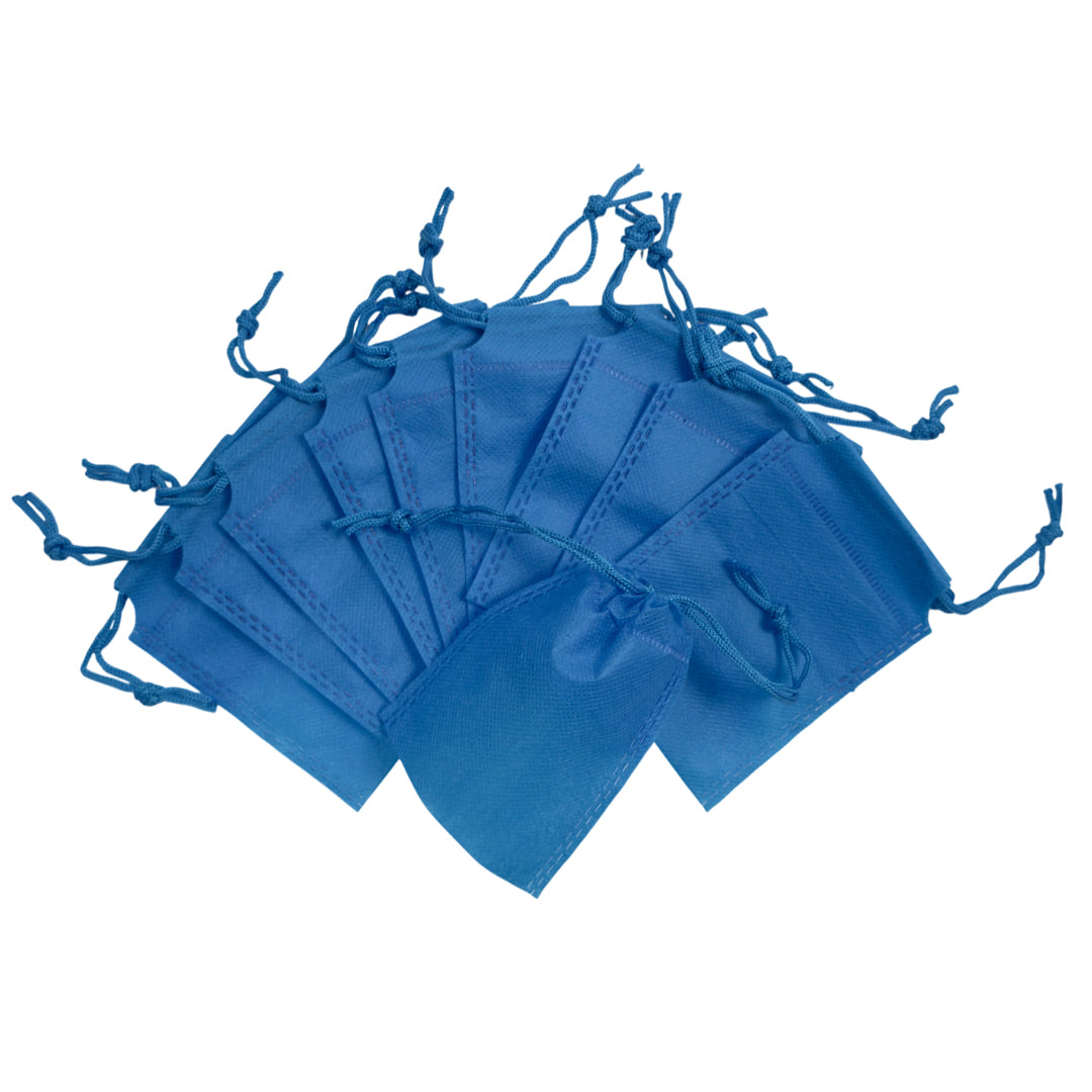 Pack of 100 Light Blue Coloured 12x9cm Non-Woven Drawstring Bags