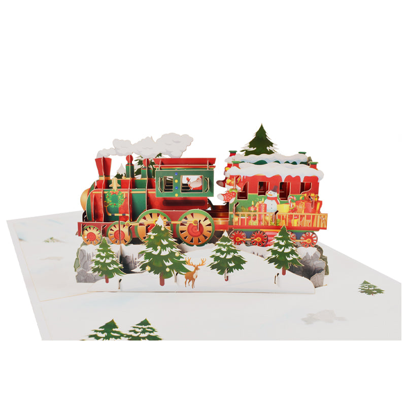 Vintage Steam Train in Snowy Scene 3D Pop Up Christmas Card