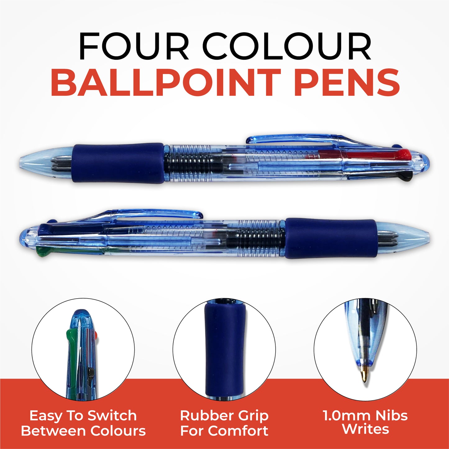 60 x Janrax 4 Coloured Ballpoint Pens - Colour Ball Pens