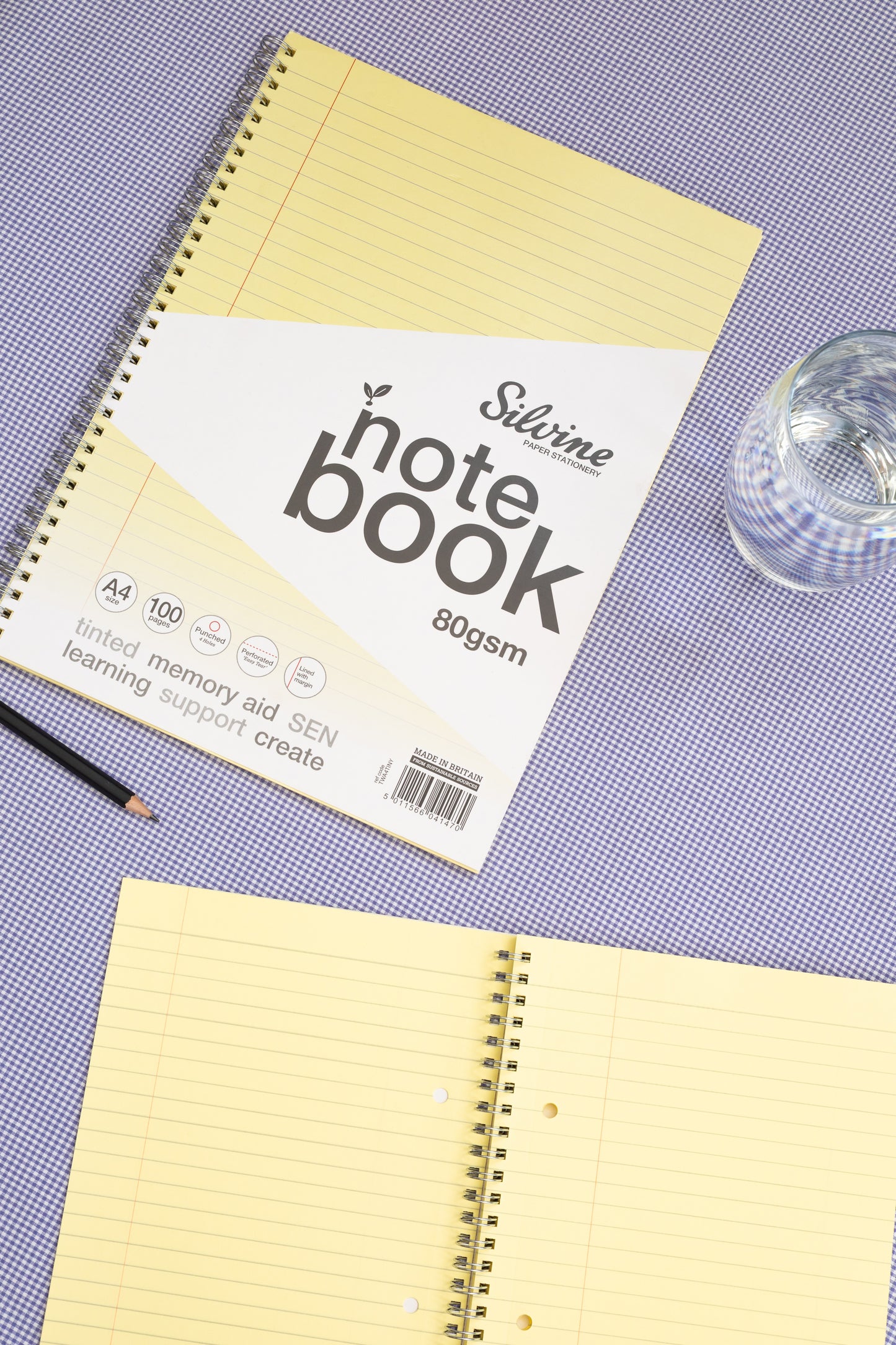 Pack of 3 A4+ 100 Pages Twin Wire SEN Yellow Paper Dyslexia Notebooks - Lined with Margin