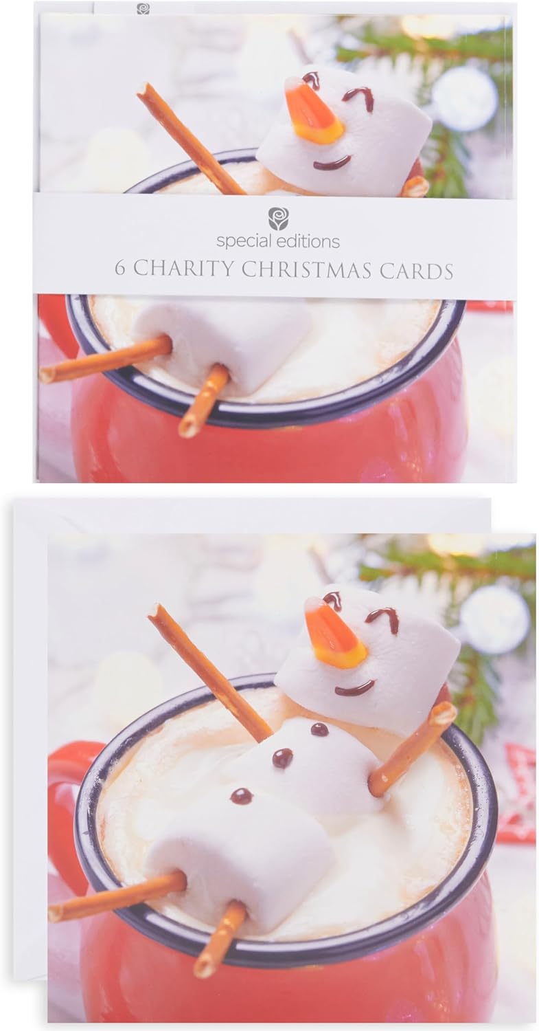 Pack of 6 Marshmallow Snowman Charity Christmas Cards