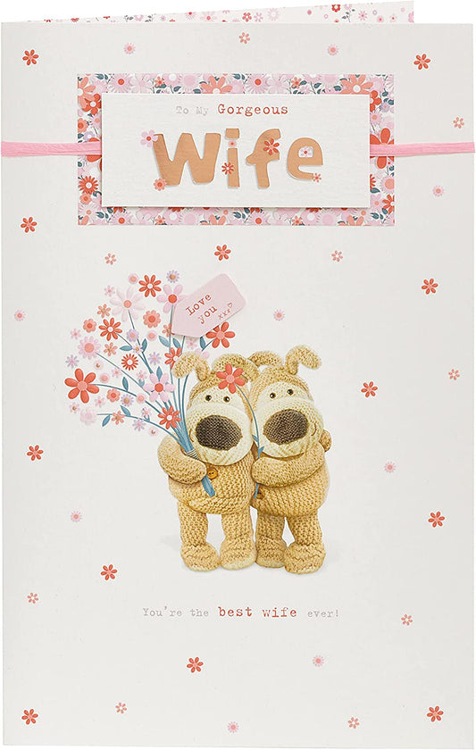 Wife Birthday Card Cute Design Friends Holding Flower Bouquet Boofle 