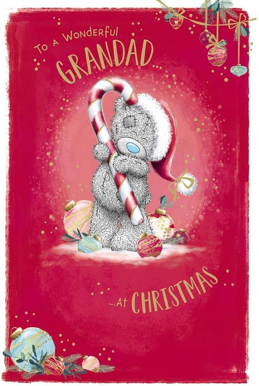 Bear With Candy Cane Grandad Christmas Card