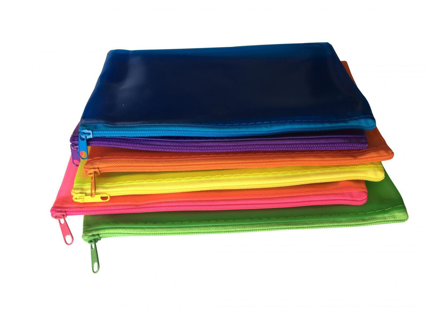 6 x Assorted Frosted Colour 8x5" Pencil Cases - See Through Exam Clear Translucent