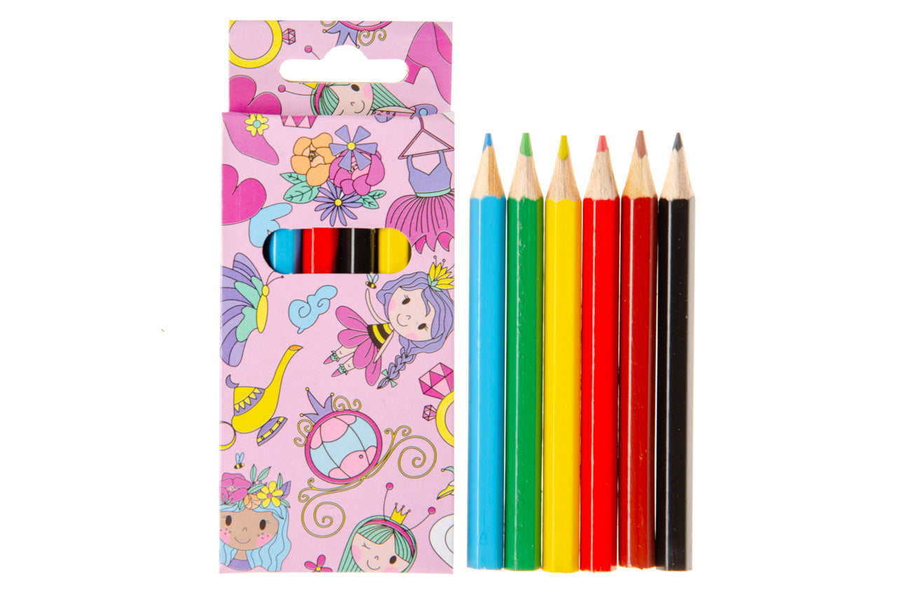 12 Pack of 6 Pieces Princess Colored Pencils 9cm