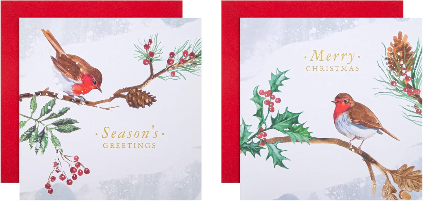 Robin 16 Pack 2 Designs Charity Christmas Cards