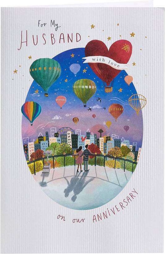 Hot Air Balloon Design Husband Wedding Anniversary Card