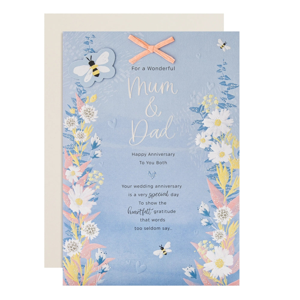 Blue Florals Design & Heartfelt Verse Mum & Dad Large Anniversary Card