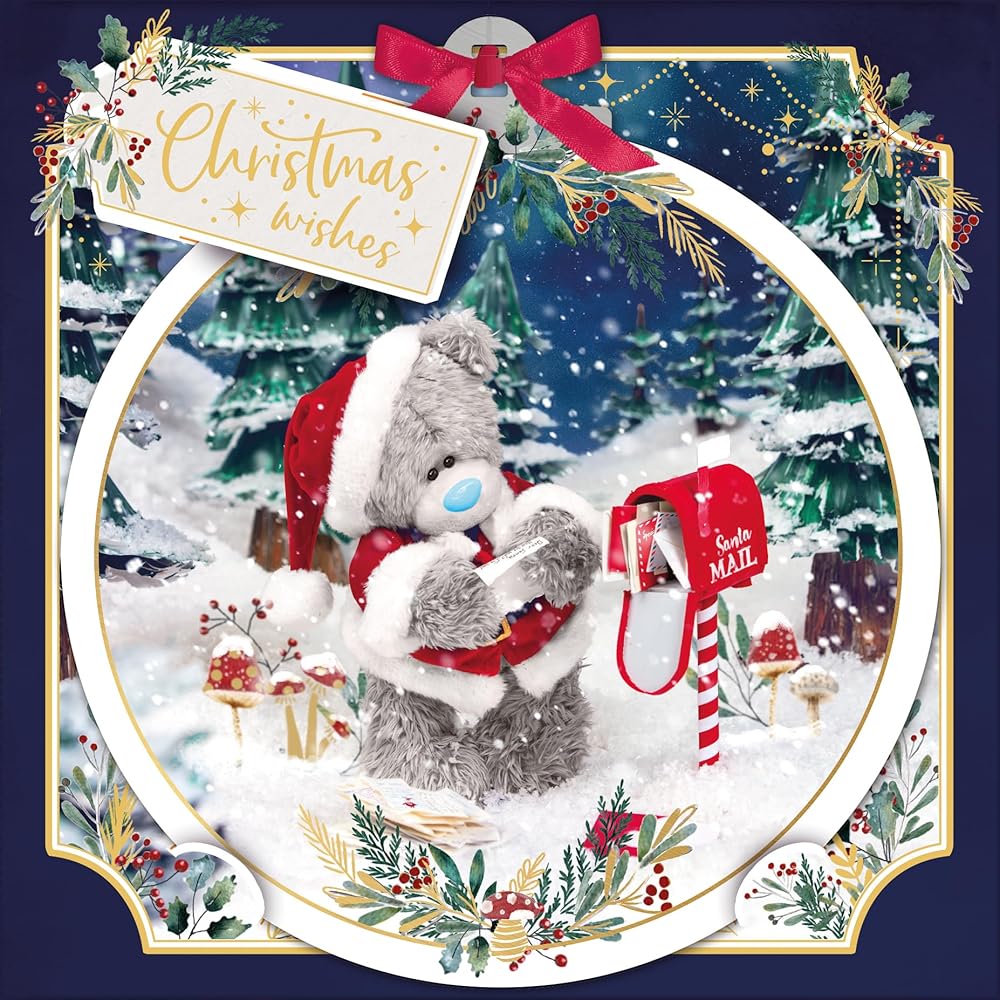 Bear And Mail Box 3D Christmas Card With Keepsake Bauble Style Plaque