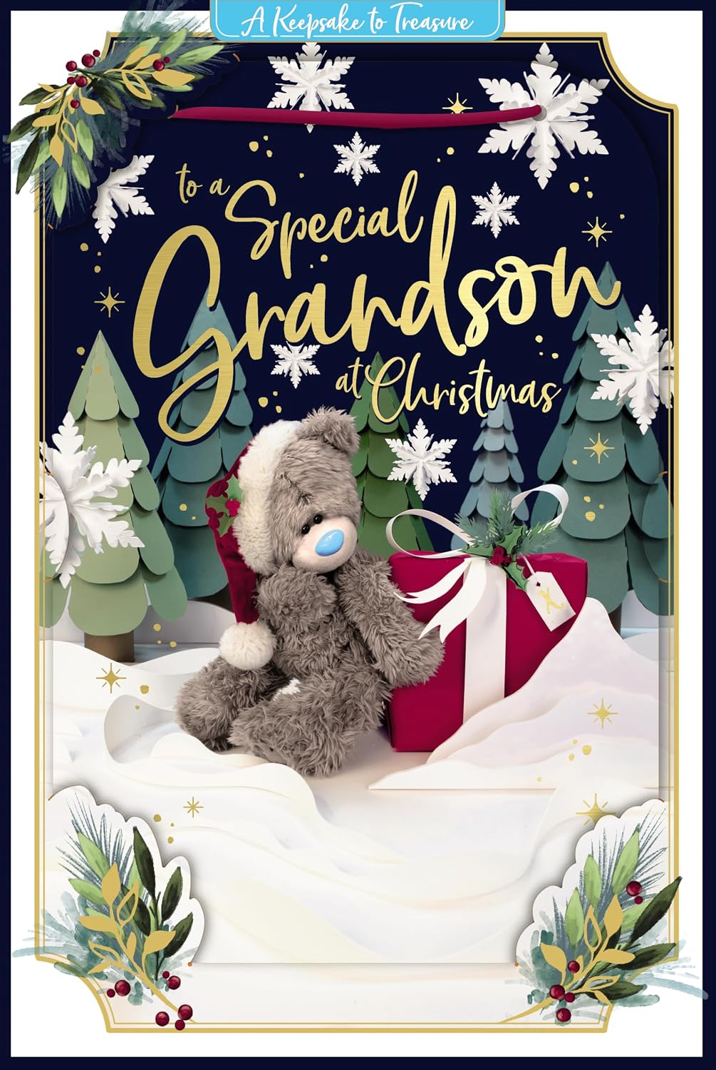 Bear With Present Amazing Grandson' with Removable Lenticular 3D Christmas Keepsake Plaque