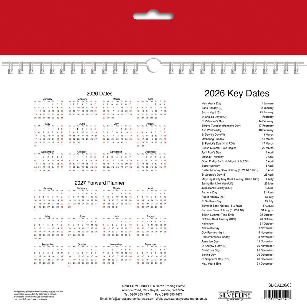 Easy View Monthly Calendar 2026 – 280mm x 220mm