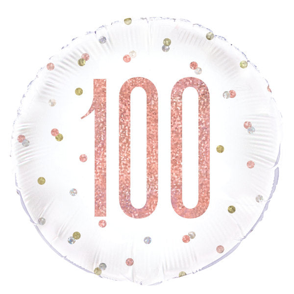 Birthday Rose Gold Glitz Number 100 Round Foil Balloon 18"