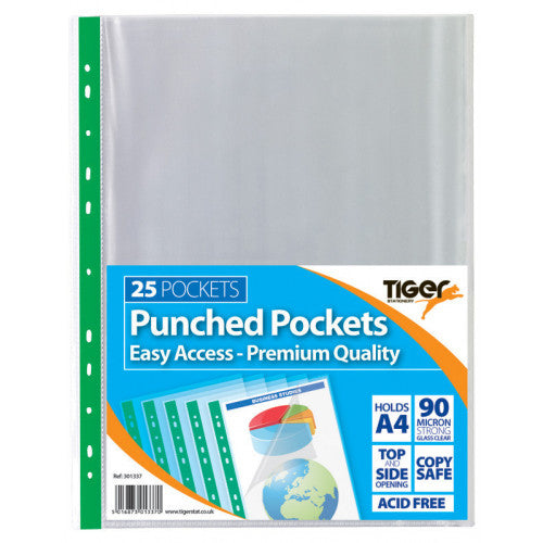 Pack of 25 A4 Easy Access Punched Pockets