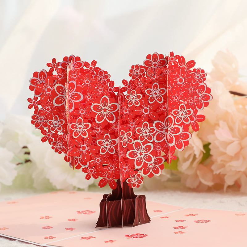 Red Bloom Heart Tree 3D Pop Up Valentine's Day Card - Wedding Anniversary