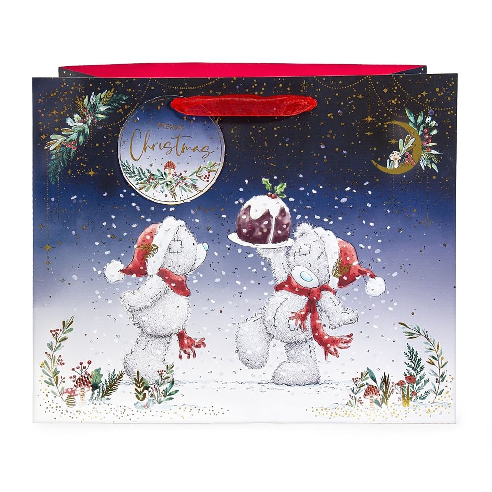 Bear with Pudding Large Christmas Gift Bag