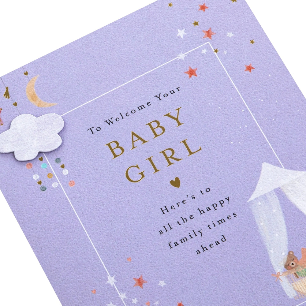 Crib & Toy Animals Design New Baby Girl Congratulations Card