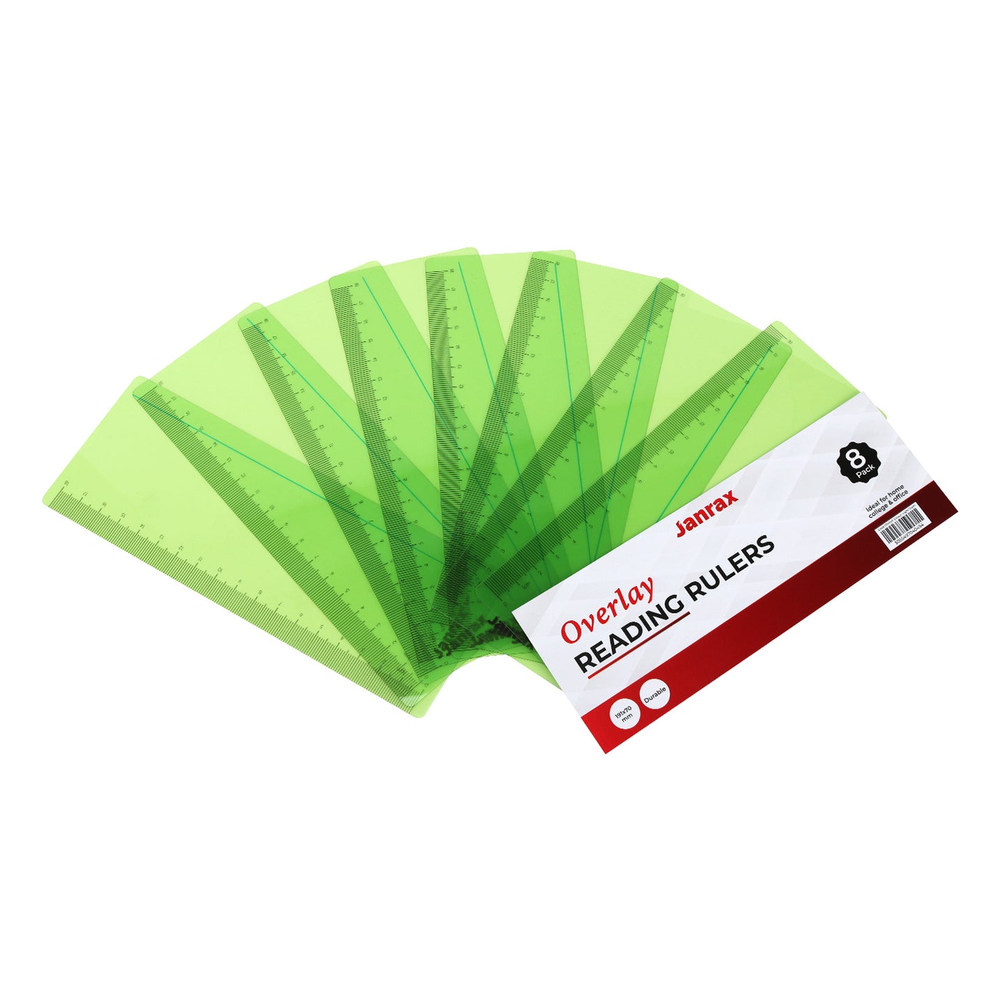 Pack of 16 Light Green 191x70mm Dyslexia Overlay Reading Rulers – PET Material, Rounded Corners