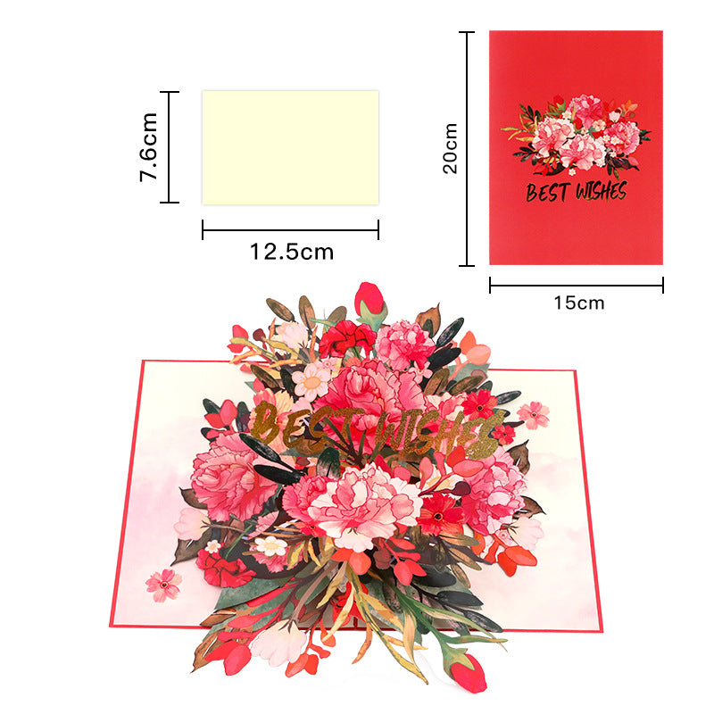Red Carnation Delight 3D Pop Up Greeting Card