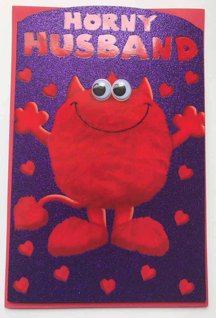 Horny Husband Love Monster All Night Long Valentine's Day Humour Funny Card