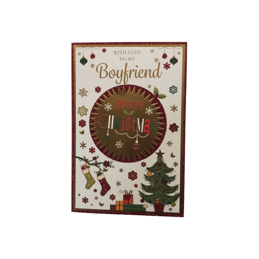 With Love To My Boyfriend Xmas Tree Design Foil and Glitter Finished Christmas Card
