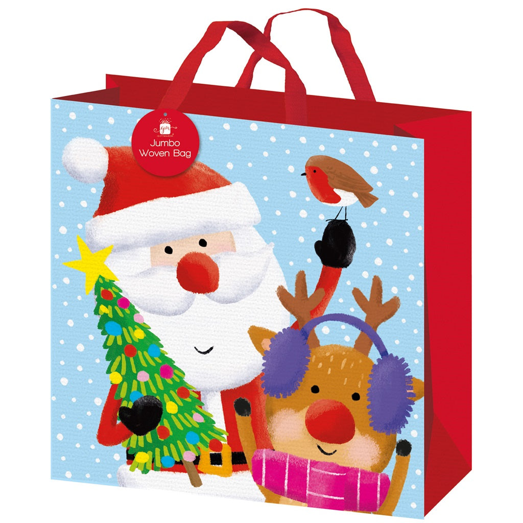 Pack of 12 Cute Santa Design Square Jumbo PP Woven Christmas Gift Bags